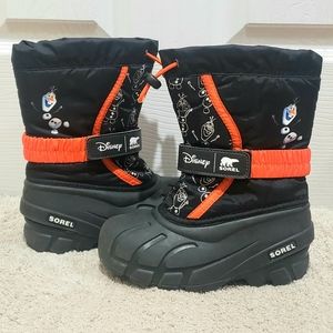 Sorel Disney Frozen II Olaf Snow Boots Kids Size 12 Black Pull On Weatherproof